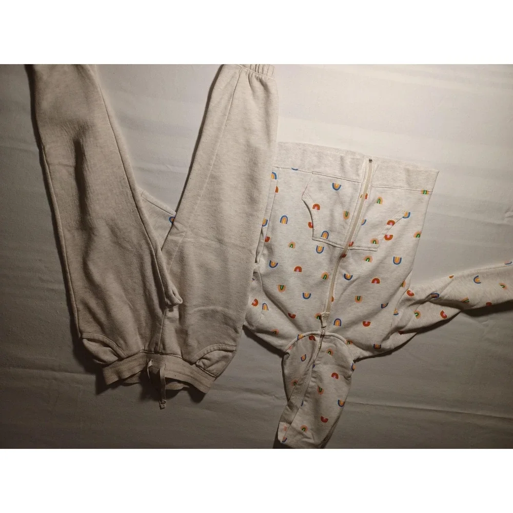 Cat & Jack Outfit Set Girls‎ 8 Beige Rainbow Fleece Hoodie Jogger Pants 2 Piece